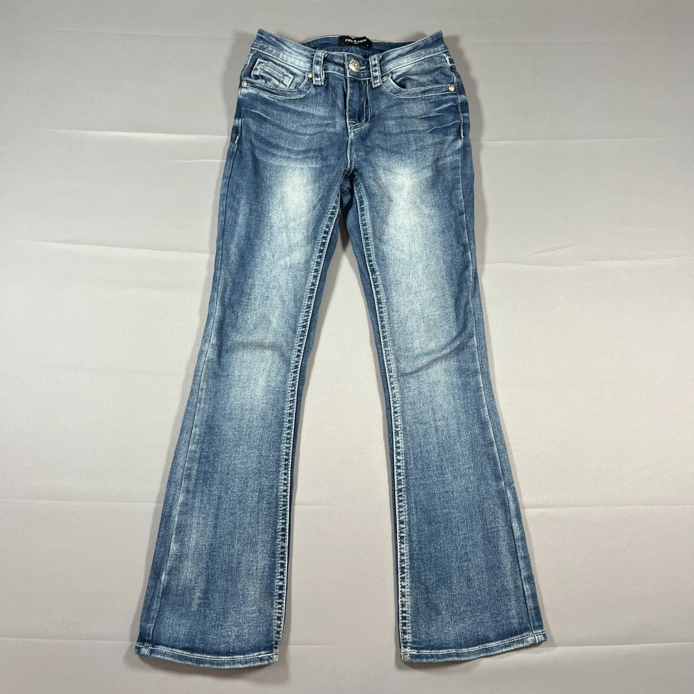 Fire & Rain Bootcut Jeans Womens 3 Blue Denim Cotton Stretch Embellished Western